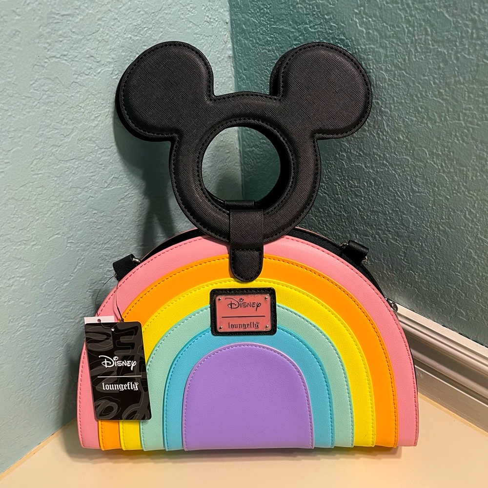 Loungefly Mickey Mouse Disney Pride Pastel Rainbow Crossbody Purse New with Tags
